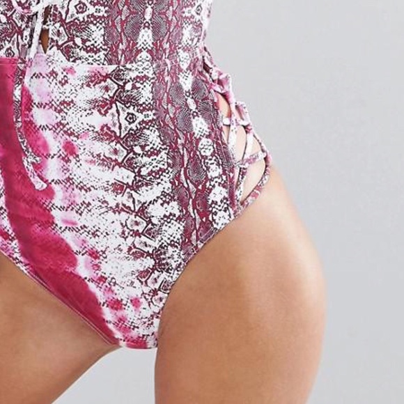 ASOS Snake Print Tie Dye Lace Up Plunge Swimsuit - Picture 6 of 8